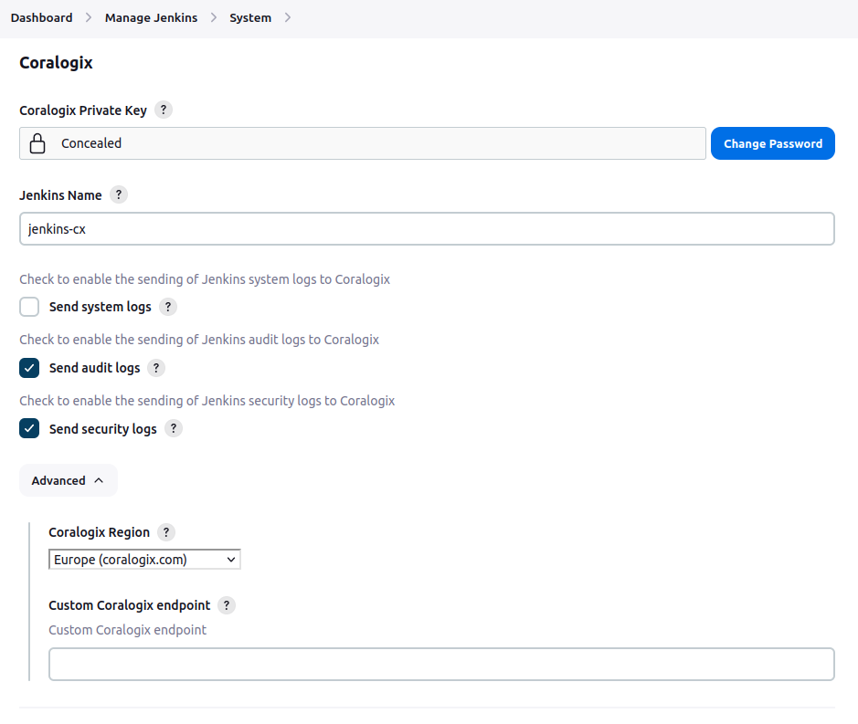 Coralogix Configuration